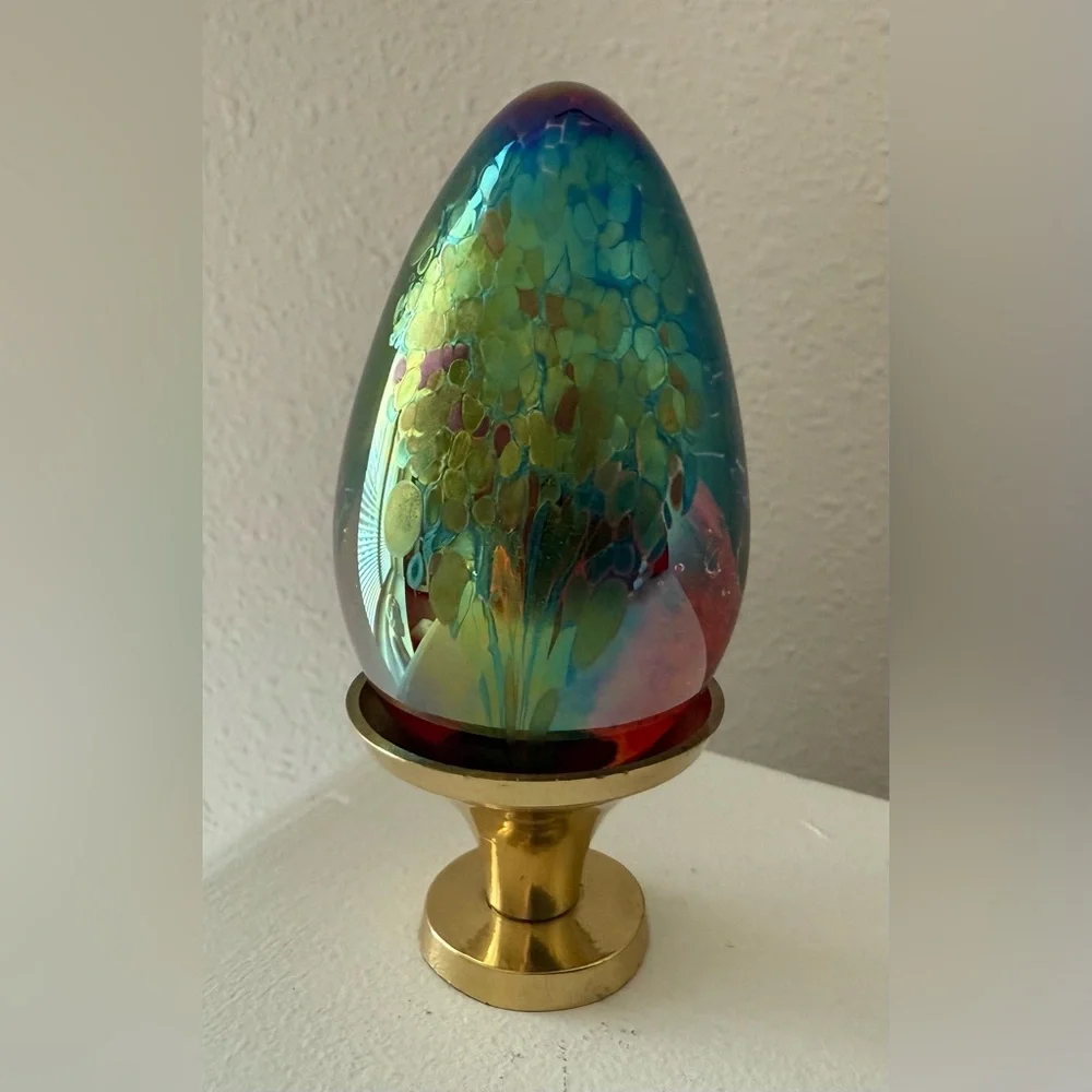 GES 95 Iridescent Egg | Glass Eye Studio | Art Paperweight Dated Signed